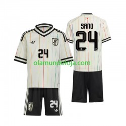 Camisola Japão Kaishu Sano 24 Criança Equipamento Segundo Copa do Mundo 2026 Manga Curta